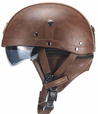 Woljay Leather Motorcycle Goggles Vintage Half Helmets - PickYourHelmet